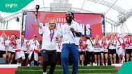 Burna Boy surprises England manager Sarina Wiegman during Euro 2025 victory parade, video