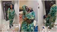 "She go get belle today": Man who has been in America for months surprises wife, she becomes emotional