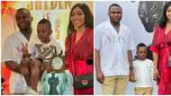 Ex-couple Ubi Franklin and Lilian Esoro pose with their son Jayden on his 5th birthday