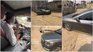 "Why you carry am go?" Rich Nigerian man struggles to drive his Benz on bad Lagos road in Ikorodu
