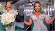 Video of lady rocking 2-toned green wedding dress wows fashion lovers: "So beautiful"