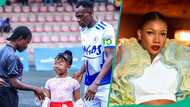 Tacha's daughter makes pose at Lagos Liga with footballers: "Looking Stunning"