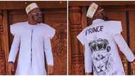 Prince Kpokpogri's video of customized white outfit sparks reactions: "E be like spiritual husband"