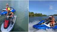 Sweet reactions as Wizkid and his baby mama Jada P go on jet-skiing adventure in Ghana