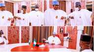 JUST IN: Buhari meets APC caretaker chairman, Kogi governor amid Bello's campaign posters flooding Kano streets