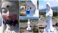 Workers spend three hours to wear facemask on a big statue in Japan, it is 187 feet high
