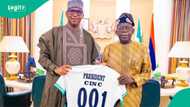 Tinubu gets special Super Eagles jersey amid Nigeria's FIFA World Cup boost against DR Congo: "001"