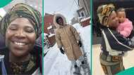 Nigerian mother happily stands in snow after arriving UK to see family, video melts hearts