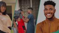 "We can't wait": Reactions as Ifedi Sharon, Nollywood handsome actor Chidi Dike link up on movie set