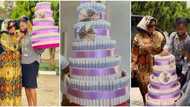 Actress Biodun Okeowo’s daughter overjoyed as she receives huge money cake on birthday