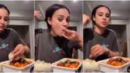 Nigerian man causes stir on social media after getting ready to marry oyinbo lady for eating fufu (video)