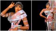 BBNaija star Cindy marks 27th birthday in cement bag dress, hair made of nails