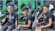 "Christmas hair don set": Lady rocks creative hairstyle in barbing salon, video raises many funny questions