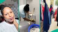 Lady proves to be wife material by washing boyfriend's dirty heap of clothes, toilet in video