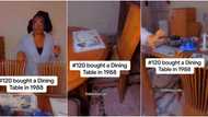 "We're finished": Reactions as Nigerian lady shows dining table and chairs her dad bought at just N120