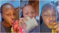 "Abeg travel o": Lady visits her friend with low appetite, enjoys her provisions, eats apples & Milo