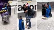 "So emotional": Nigerian lady sheds tears at airport as her husband and kids join her in UK in video