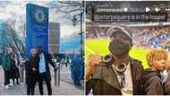"So you no vote": Video of Peter Okoye at Chelsea's Stamford Bridge with son sparks reactions