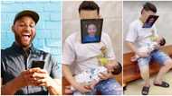 Smart man wears smiling photo of baby's mum face to make the kid take a pacifier, video stirs funny reactions