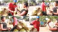 I had a job, he was jobless when we met; Beautiful lady who sells coconut with boyfriend by roadside in video