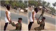 Hilarious reactions as Nigerian soldier proposes to girlfriend and she accepts