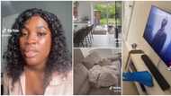 "This can't be in London": Nigerian lady shows interior of room she got for N317k in UK, finds TV in it