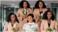 Wedding fashion: Bridesmaids ditch conventional bridal dress for beige pantsuits in trending photos