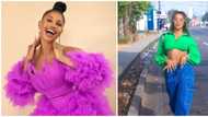 Celebrity fashion check: BBNaija star Tacha delivers streetstyle glam in bold colours