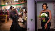 Nigerian lady wears black wedding gown during her church marriage ceremony, photos cause stir