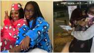 Actress Mercy Aigbe's daughter returns from Canada, watch their sweet reunion at the airport