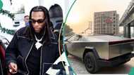 Burna Boy’s Tesla truck spotted as his team uses it as delivery van for street food, people react