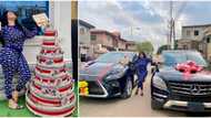 Omoborty gets huge money cake, car gift alongside one she bought with her money (photos)