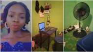 "I painted it myself": Nigerian lady rents one room, moves in with bed, fan and small table, photos go viral