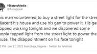 Man regrets powering streetlight with his generator after residents tapped it for their homes