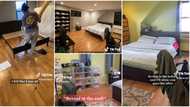 Fine lady transforms her boyfriend's bedroom into a 'hotel room,' removes old bed frame & repaints it in video
