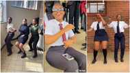 Very beautiful girl in uniform among other students who demonstrated cool dance styles in 3 trending videos