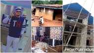 "Only God can": Nigerian man living abroad remembers home, replaces family's mud house with 3 buildings