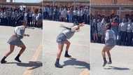 "Why is her uniform short?" School girl dances in assembly ground with crazy energy, video trends