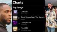 Burna Boy reacts as his song Last Last pushes Davido’s ‘Stand Strong’ To 2nd spot On Apple Music