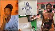 Nigerian man admires pretty Kelly, draws her with pen on piece of paper in video, stirs reactions