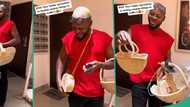 "He will soon buy land": Man buys rattan handbag and basket for his wife, she reacts in video