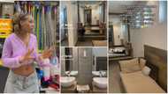 "I'm never coming out again": Lady sees bed & wardrobe inside restaurant's toilet in Lagos, shares video