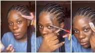 "Don't force baby hair": Reactions as lady uses hair extension to create curly edges