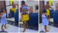 "Don't give birth to a girl first, They will steal your man": Lady shares video of husband with her daughter
