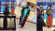 Nigerians react as lady celebrates after bagging 1st class in Biotechnology and winning awards