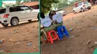 NYSC member pulls up in highly expensive white Mercedes Benz during CDS group meeting