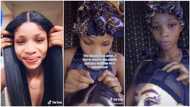 Nigerian lady makes her bone straight hair with just N1200 at home, video shows people how she did it