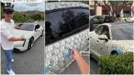 "Come to my country": Man covers his car with dollars, people pick free money, run