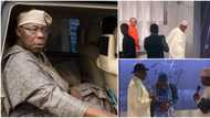Moment billionaire Dangote paid his respects to Obasanjo at an event, ex-president graces stage with swagger