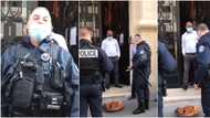 Hilarious video shows French police confused as they see big calabash of 'sacrifice' outside Nigerian embassy in Paris